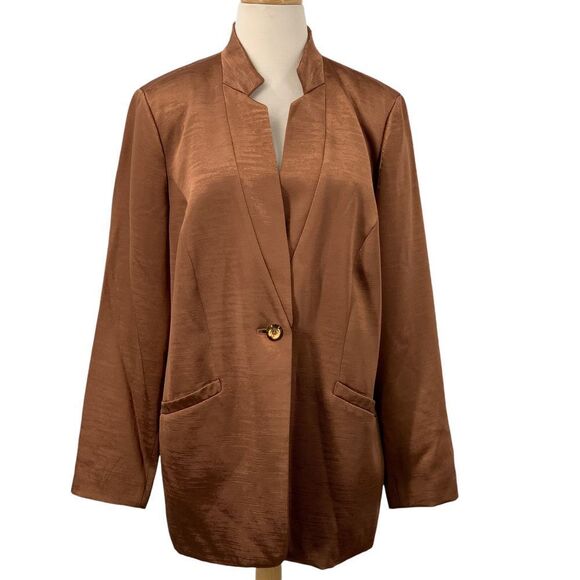 NWT Black Label by Chico's Copper Textured Shine‎ Blazer Single-Button Size L